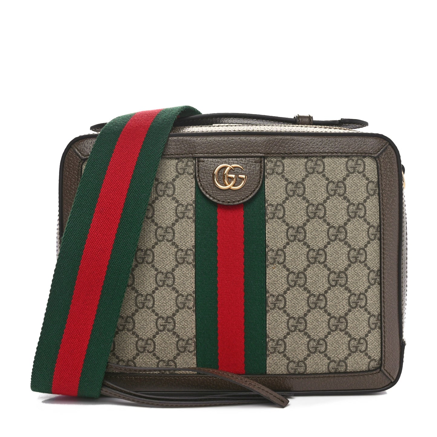 GG Supreme Monogram Web Small Ophidia Top Handle Shoulder Bag Brown