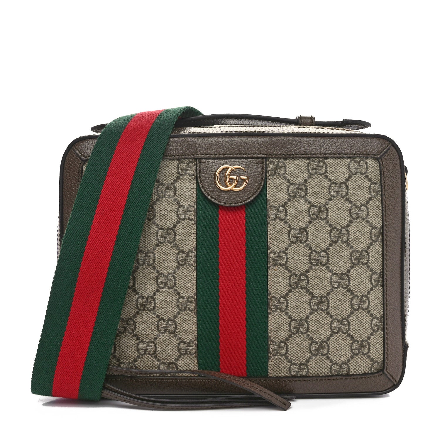Gucci GG Supreme Monogram Web Small Ophidia Top Handle Shoulder Bag Brown 1 of 10