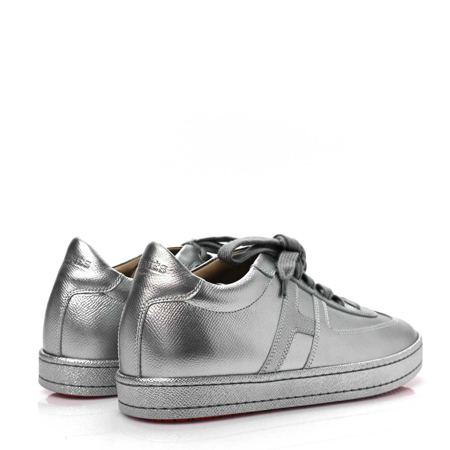 Hermes Metallic Epsom Womens Boomerang Sneakers 38.5 Argente 4 of 8