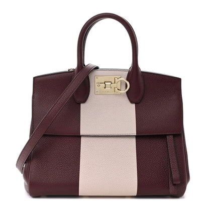 Salvatore Ferragamo Grained Calfskin Studio Top Handle Bag Burgundy Beige 1 of 15