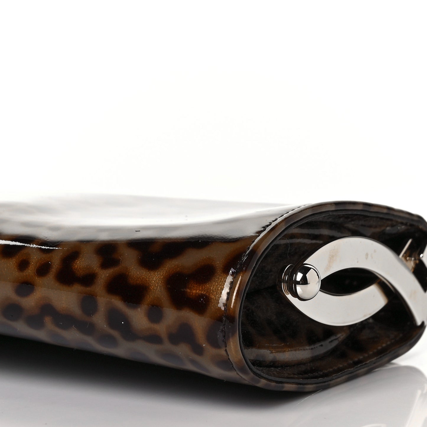 Patent Leopard Clutch Natural