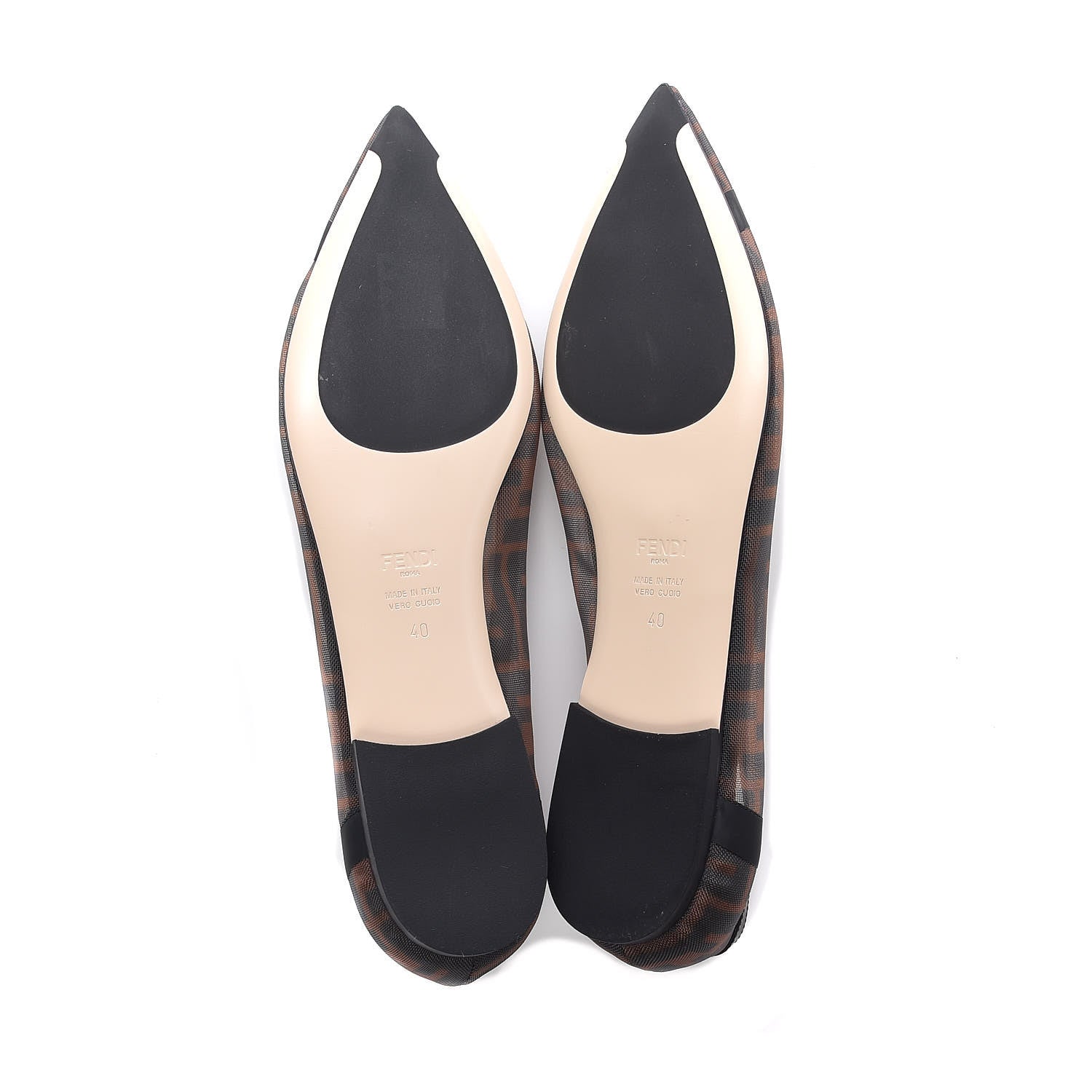 Fendi Mesh FF Skimmer Ballerina Flats 40 Tobacco Moro Black 6 of 7