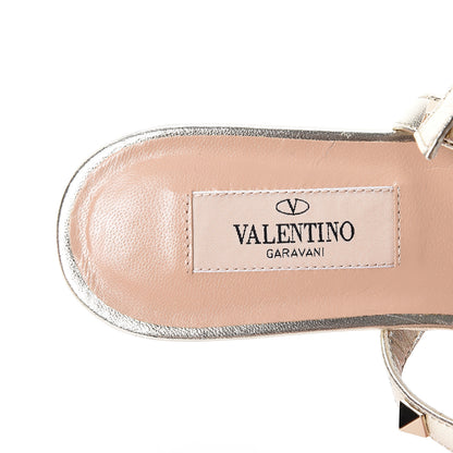 Valentino Garavani Metallic Nappa Rockstud Ankle Wrap Flat Thong Sandals 35 Platino 6 of 9