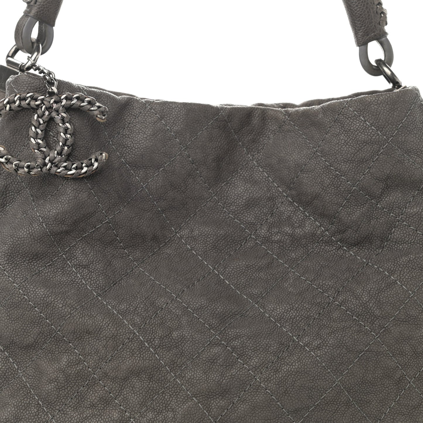 Iridescent Caviar Quilted Boy Handle Hobo Dark Grey