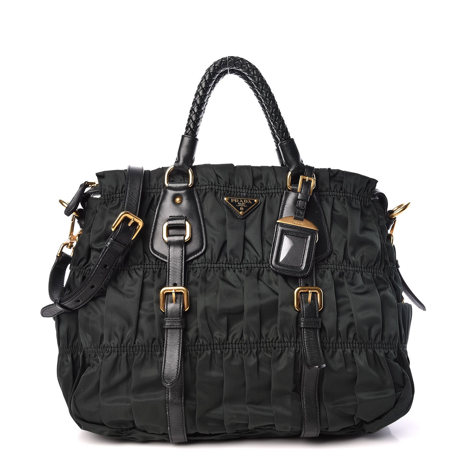 Prada Tessuto Nylon Dressy Gaufre Tote Military Green 1 of 12