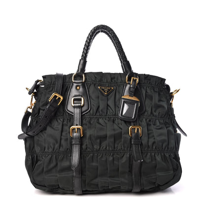 Prada Tessuto Nylon Dressy Gaufre Tote Military Green 1 of 12
