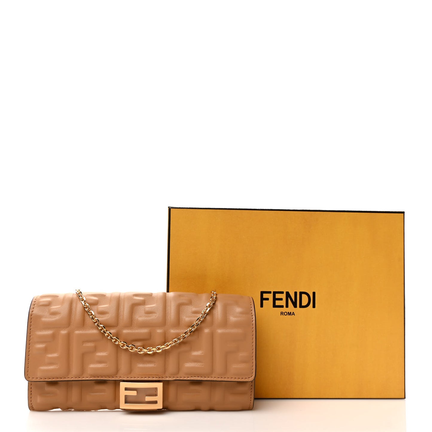 Nappa Matisse FF Embossed Continental Wallet On Chain Miele Scuro