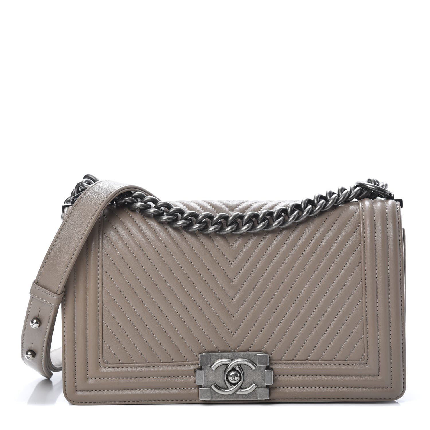 Chanel Calfskin Chevron Quilted Medium Boy Flap Taupe 1 of 13
