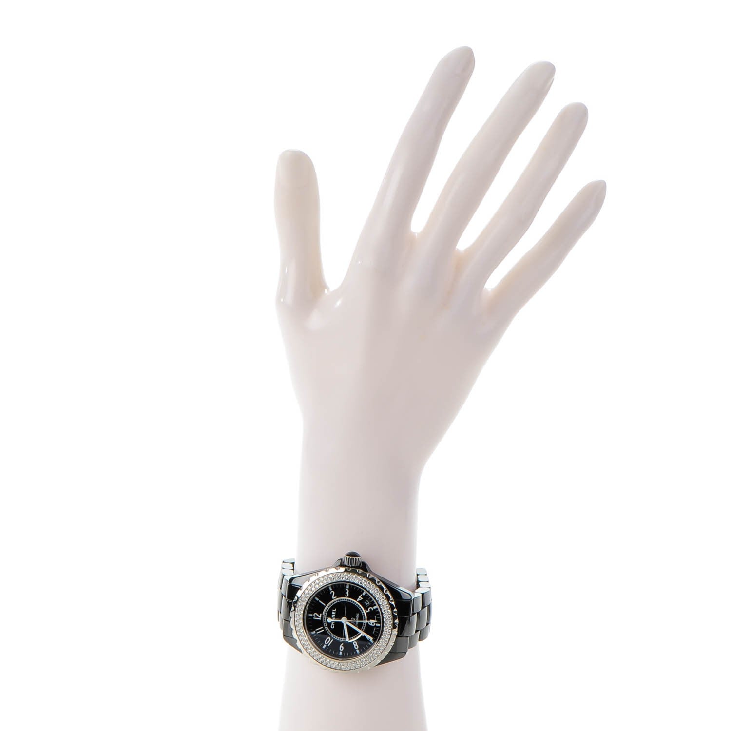 Chanel Stainless Steel Ceramic Diamond Pave Bezel 33mm J12 Quartz Watch Black 2 of 5