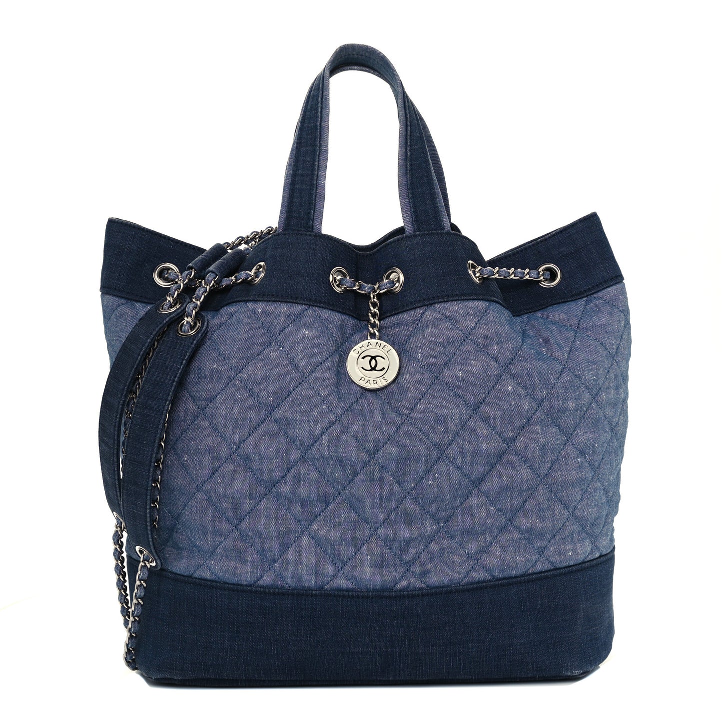 Denim Medallion Quilted Drawstring Bag Blue