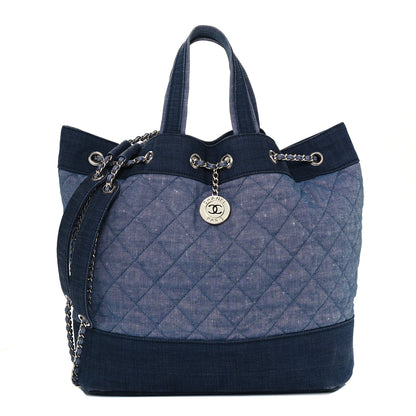 Chanel Denim Medallion Quilted Drawstring Bag Blue 1 of 13
