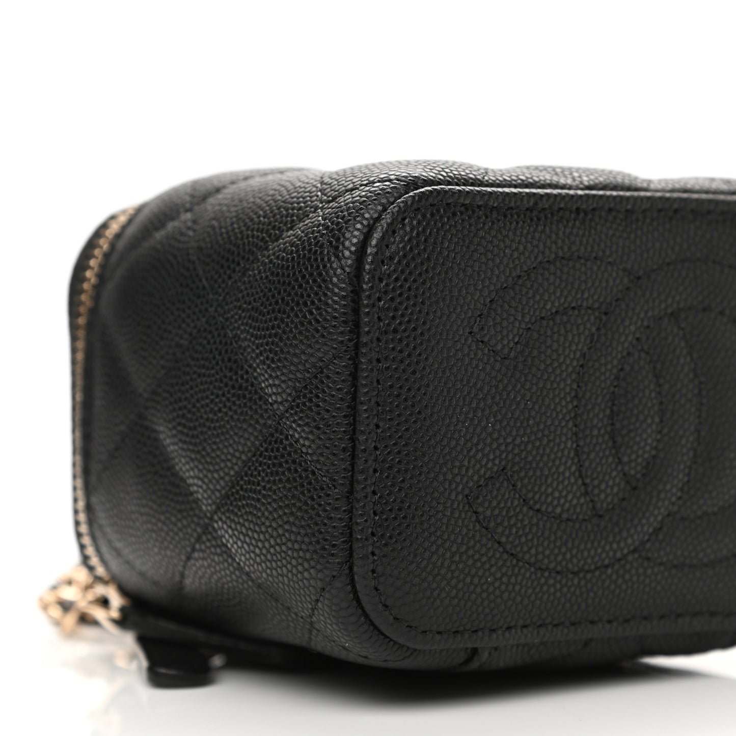 Caviar Quilted Mini Vanity Case With Chain Black