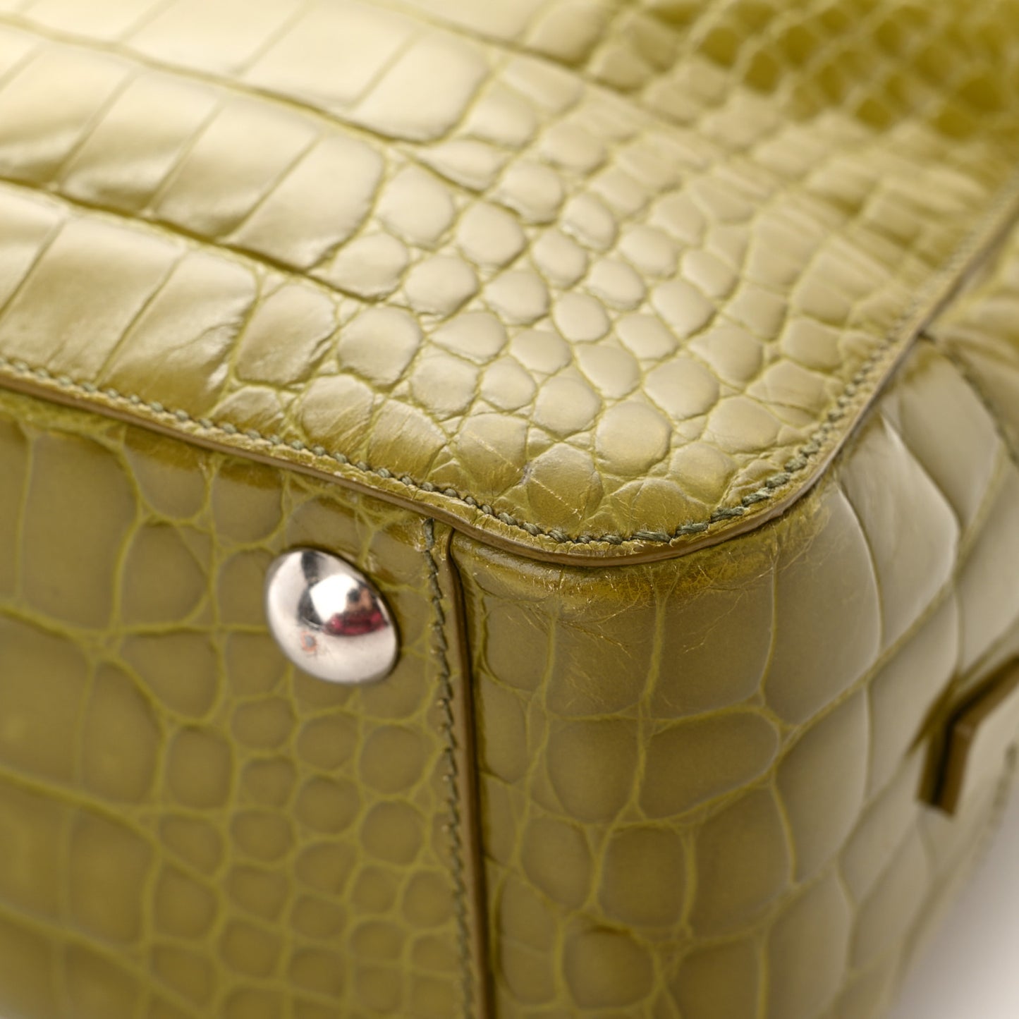Calfskin Embossed Crocodile Bauletto Bag Green