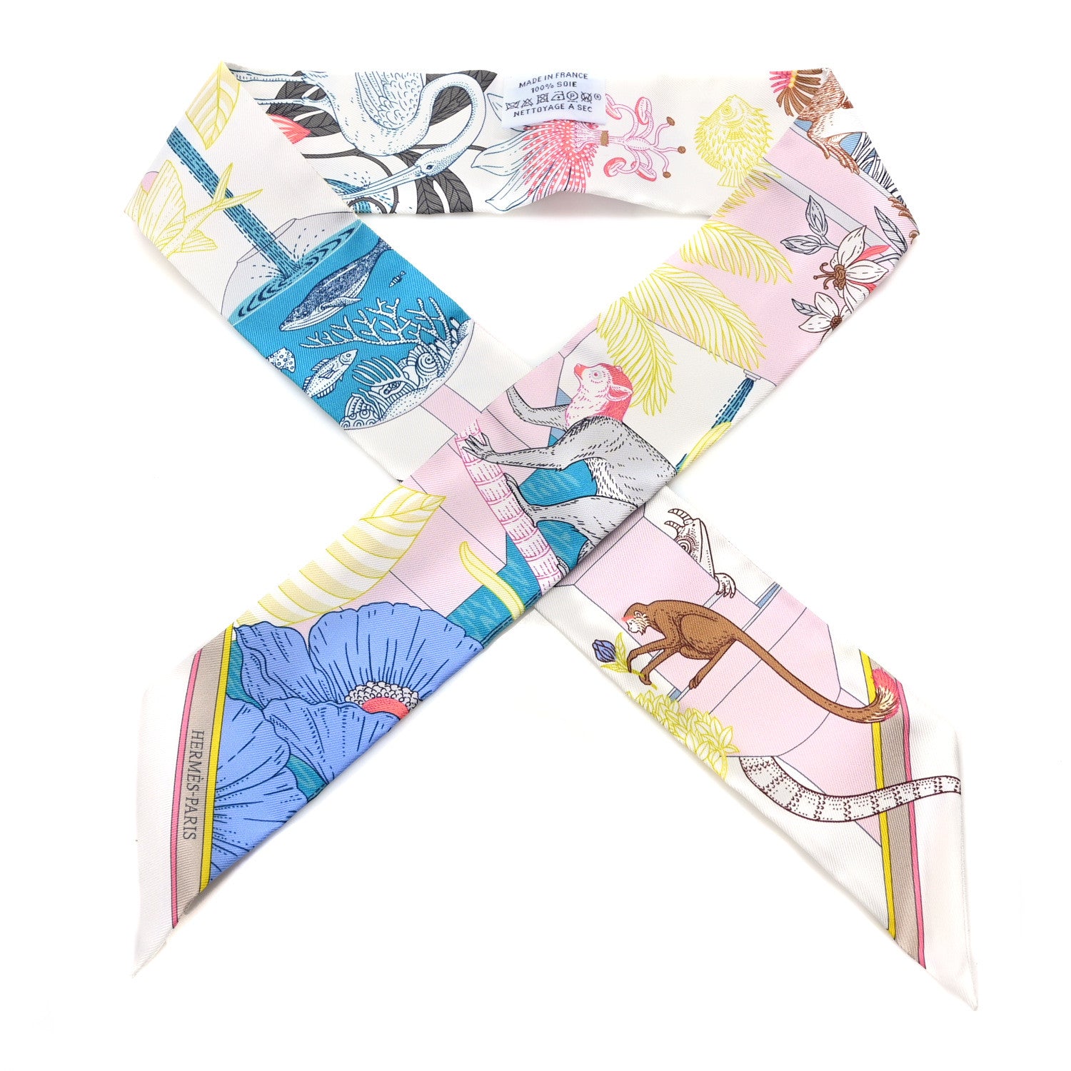 Hermes Silk Precious Paradise Twilly Rose Pale White Bleu 1 of 4