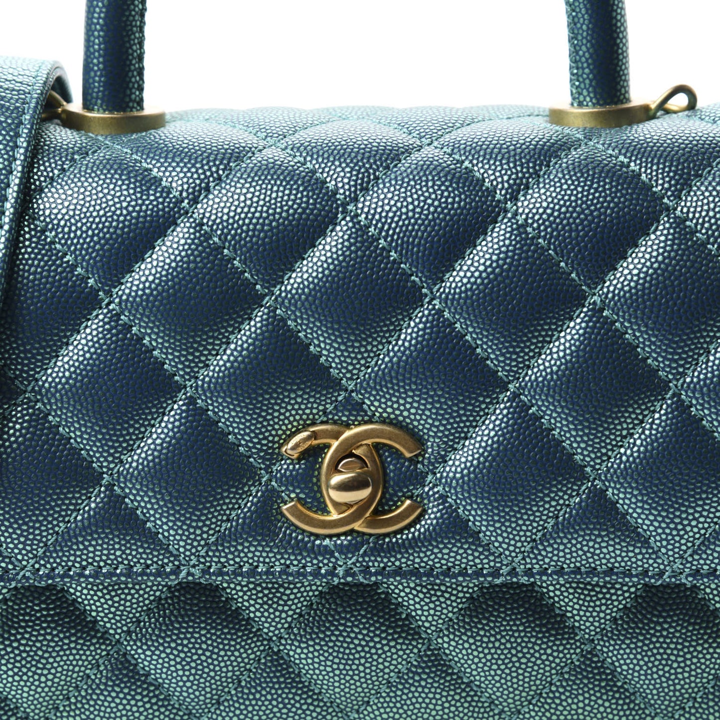 Metallic Caviar Quilted Mini Coco Handle Flap Blue