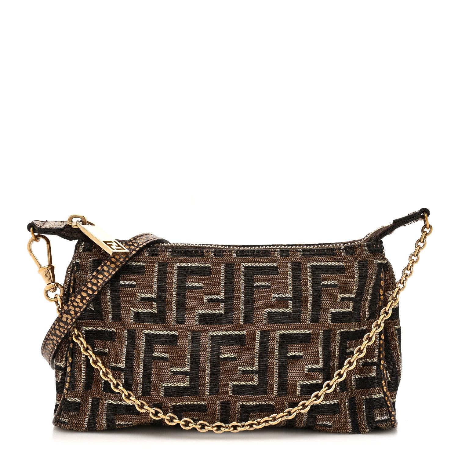 Fendi Zucca Vitello Elite Mini Pouch Crossbody Tobacco Gold 1 of 12