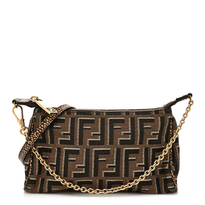 Fendi Zucca Vitello Elite Mini Pouch Crossbody Tobacco Gold 1 of 12