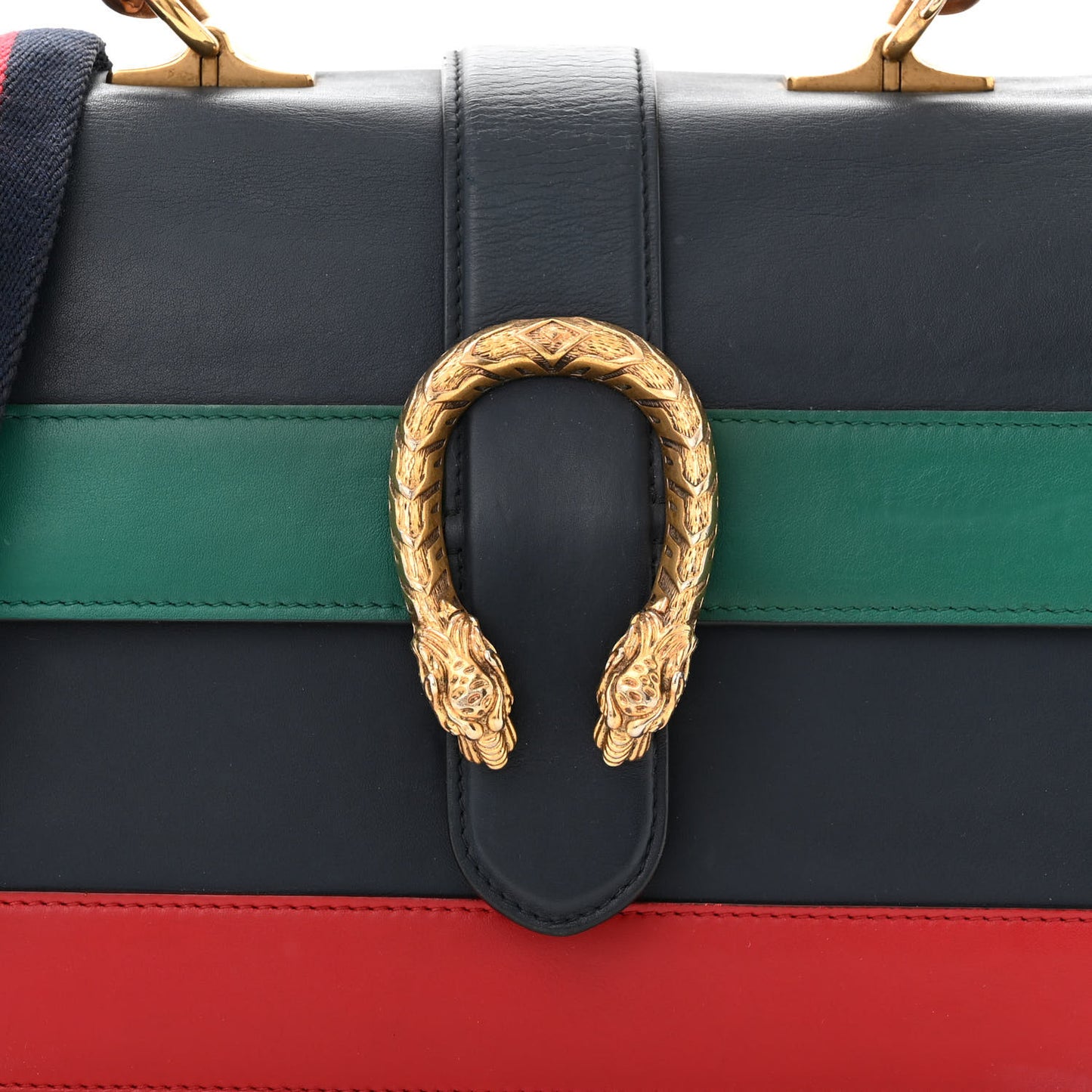 Moon Calfskin Bamboo Web Medium Dionysus Top Handle Bag Blue Emerald Hibiscus Red