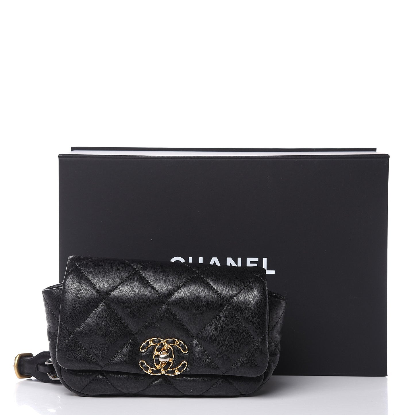 Lambskin Quilted Chanel 19 Waist Bag Black