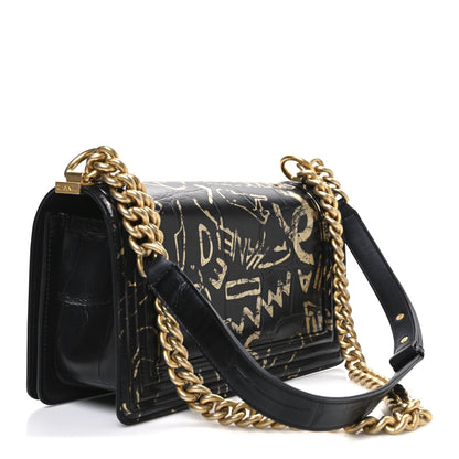 Chanel Calfskin Crocodile Embossed Graffiti Cocodile Medium Boy Flap Black 3 of 10