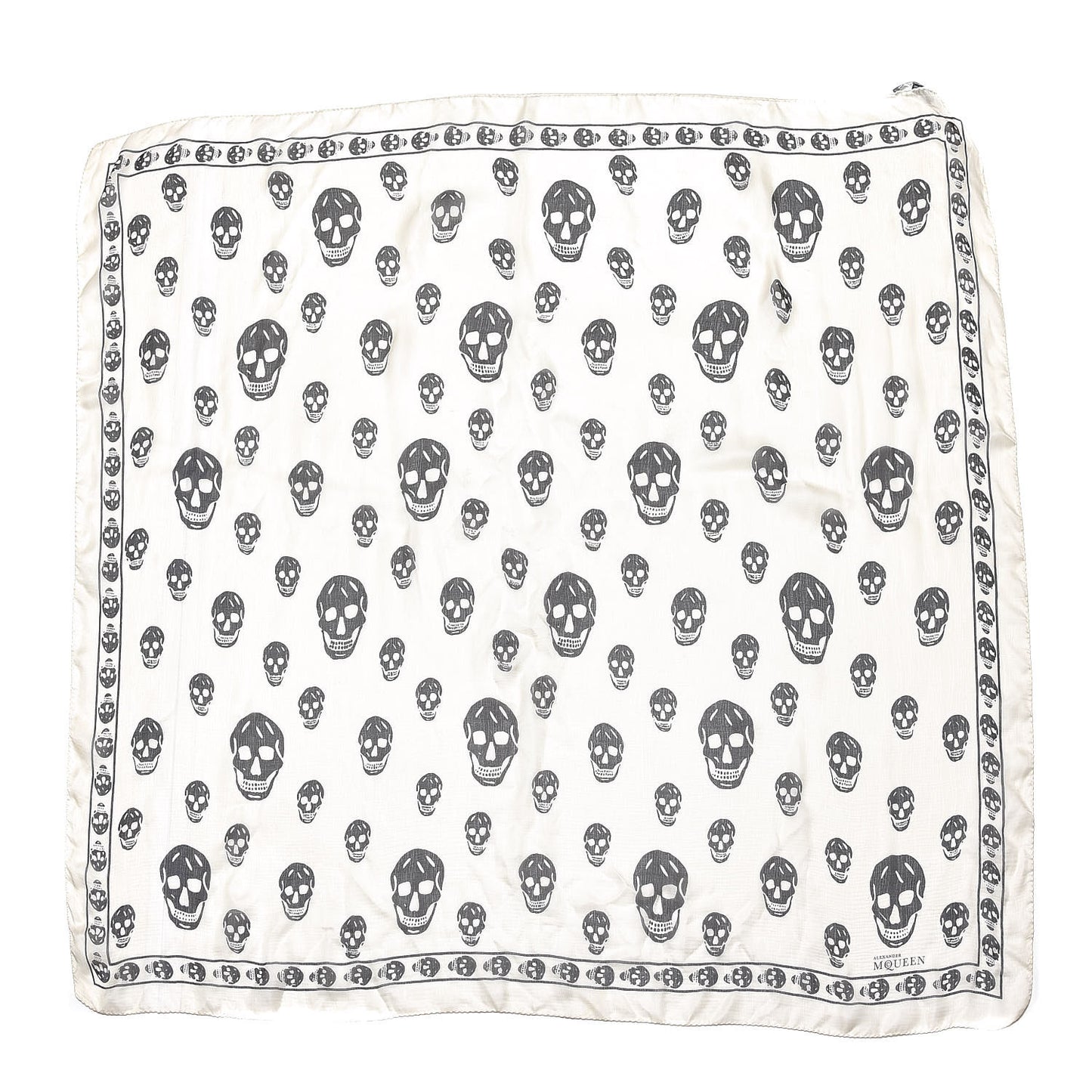 Silk Chiffon Skull Scarf Ivory Black