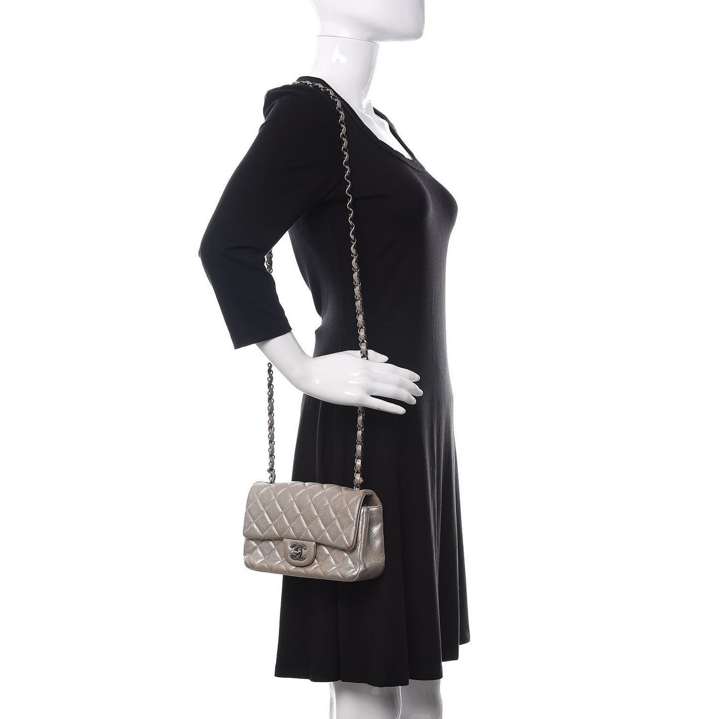 Metallic Lambskin Quilted Mini Rectangular Flap Silver