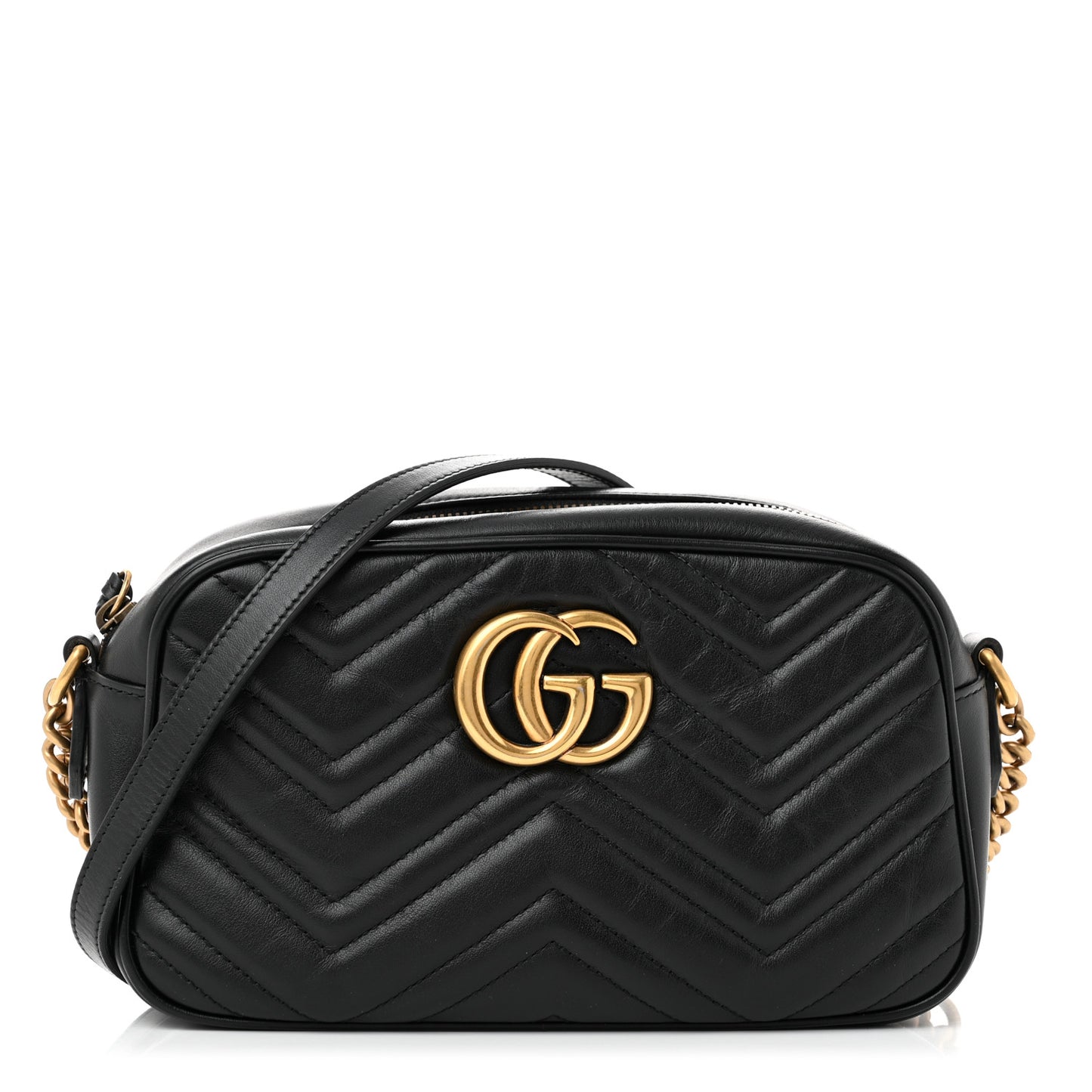 Calfskin Matelasse Small GG Marmont Chain Shoulder Bag Black