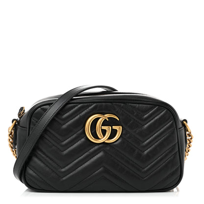 Gucci Calfskin Matelasse Small GG Marmont Chain Shoulder Bag Black 1 of 11
