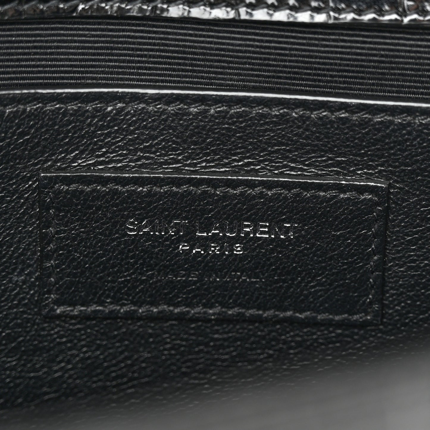 Calfskin Crocodile Embossed Medium Classic Monogram Kate Tassel Satchel Black