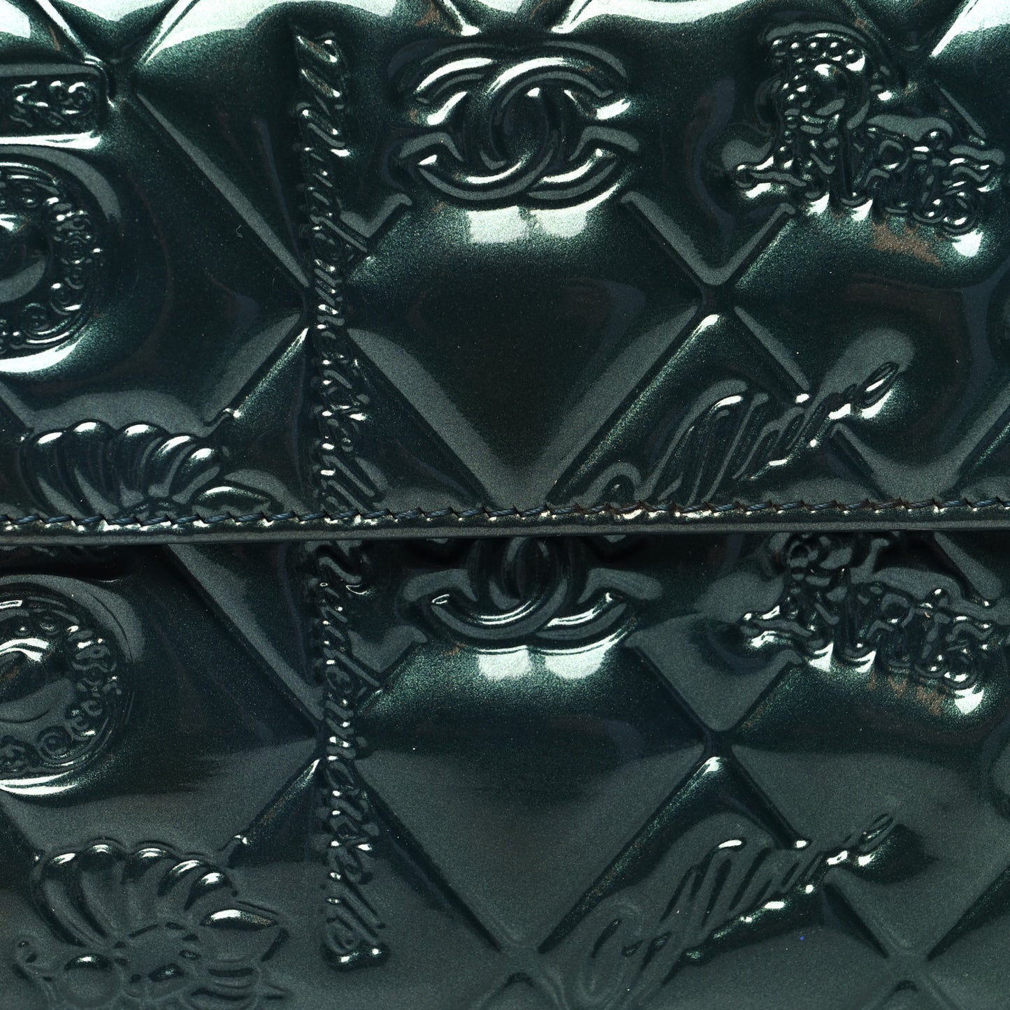 Patent Calfskin Lucky Symbols Compact French Flap Wallet Green