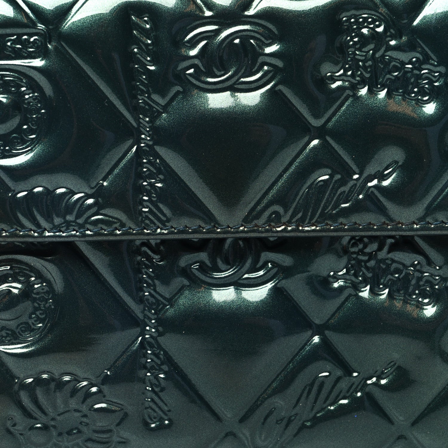 Chanel Patent Calfskin Lucky Symbols Compact French Flap Wallet Green 8 of 9