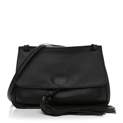 Gucci Pebbled Calfskin Medium Bamboo Daily Flap Shoulder Bag Black 1 of 17