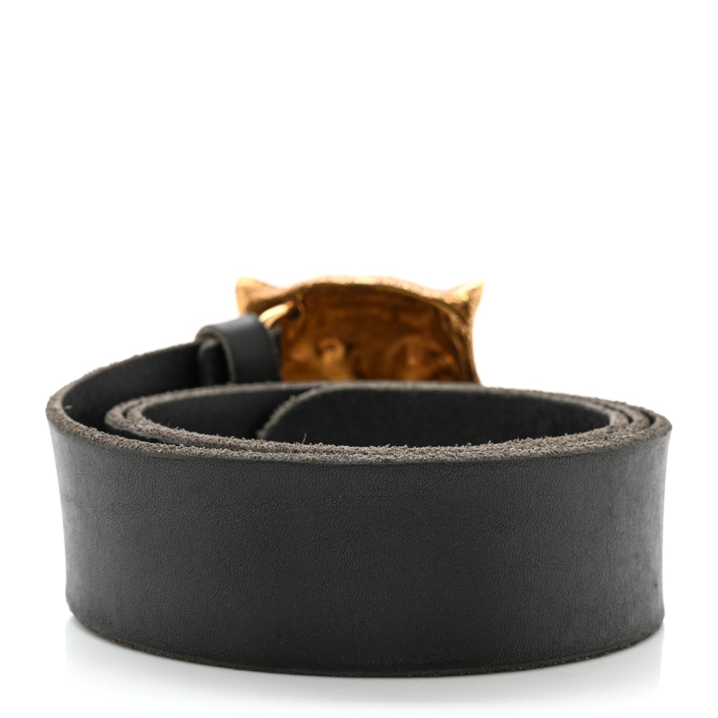 Calfskin Brass Feline Buckle Belt 85 34 Black