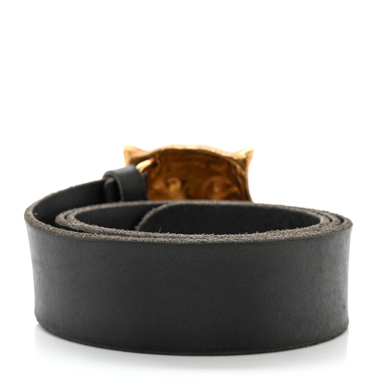 Gucci Calfskin Brass Feline Buckle Belt 85 34 Black 2 of 7