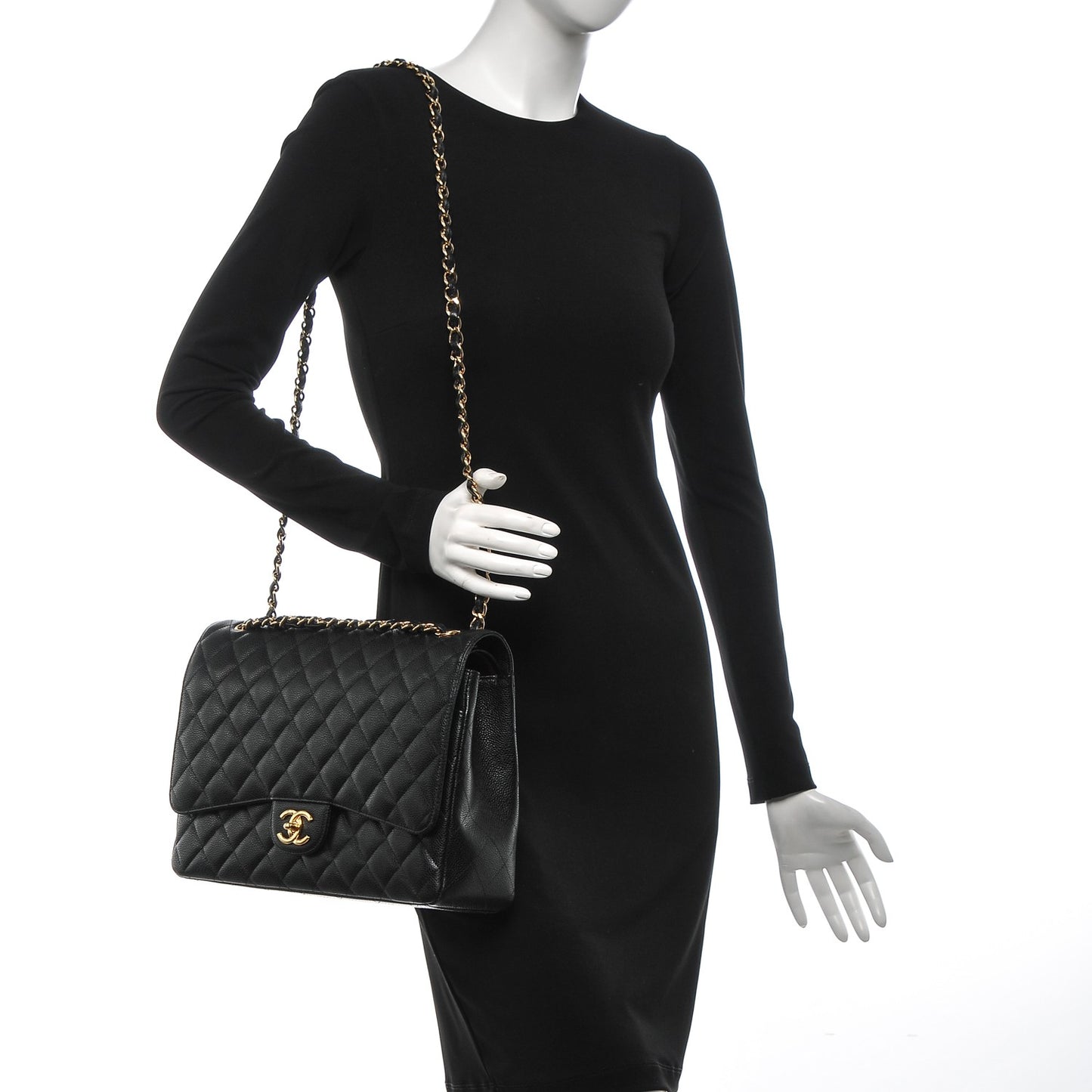 Caviar Quilted Maxi Double Flap Black