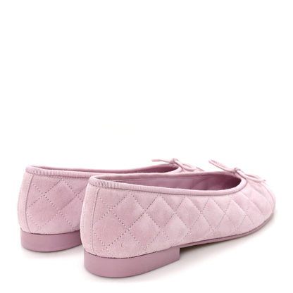 Chanel Suede Quilted Cap Toe CC Ballerina Flats 36 Light Pink 5 of 9