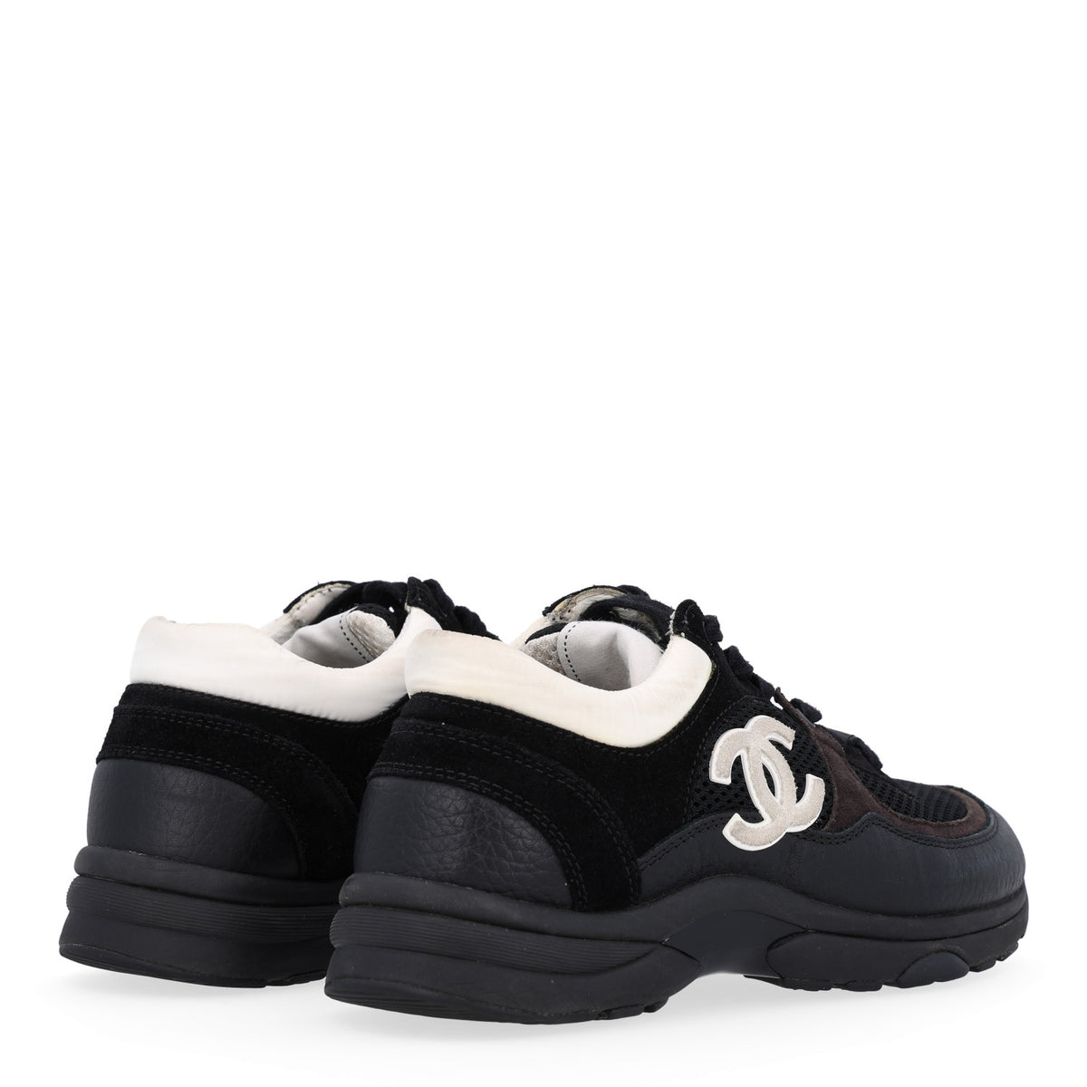 Chanel Mesh Suede Grained Calfskin Womens CC Sneakers 36 Black White 5 of 11