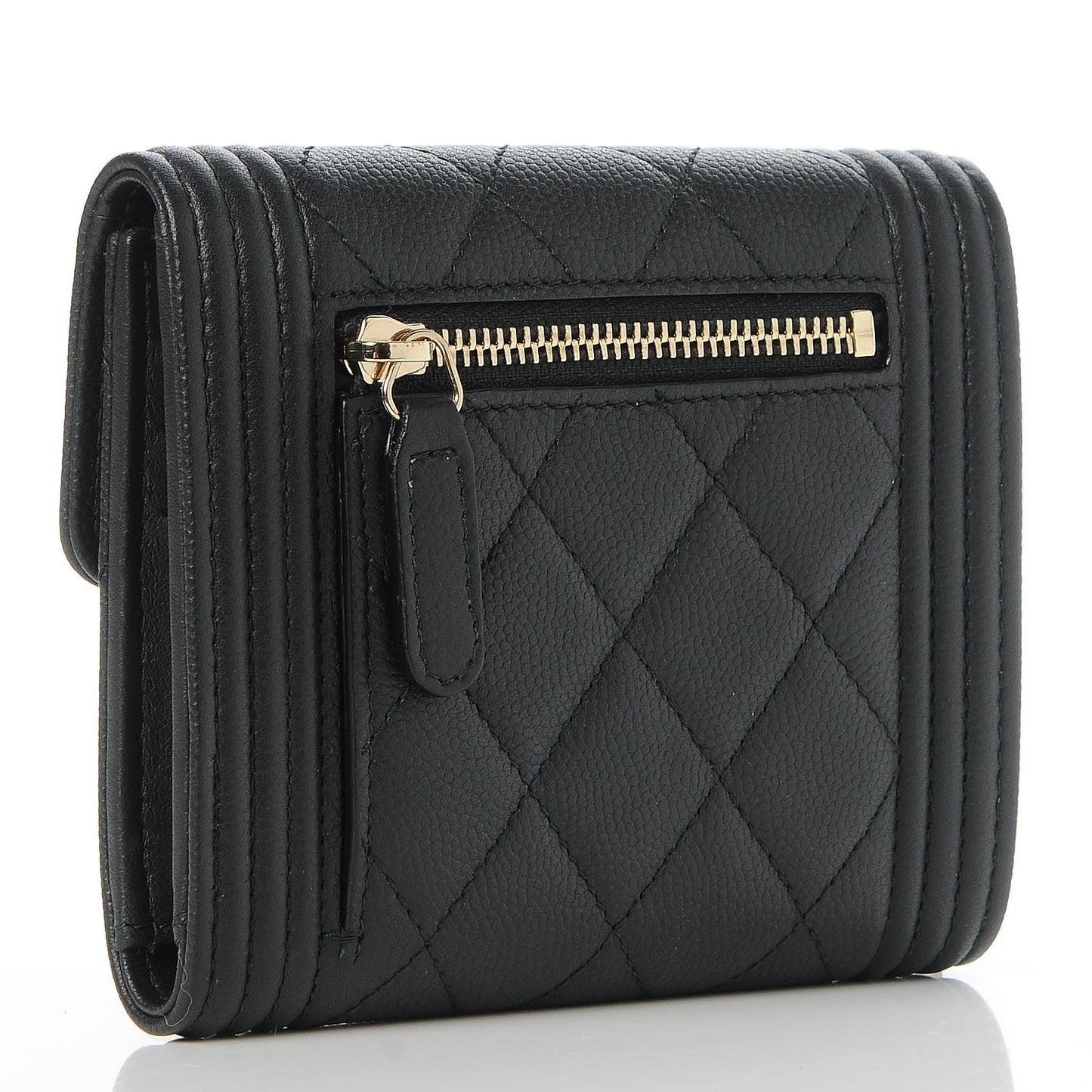 Caviar Quilted Compact Boy Wallet Black