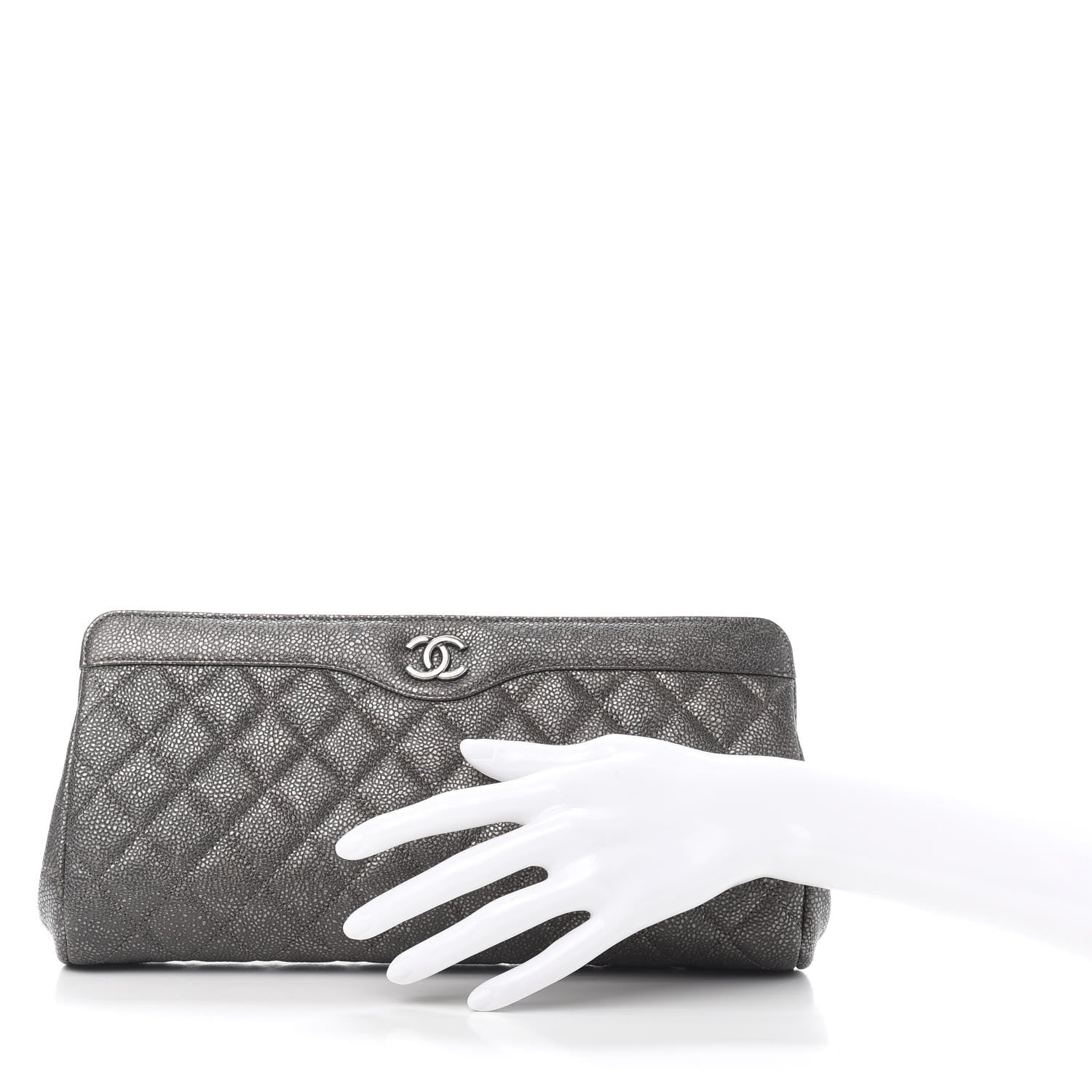 Chanel Metallic Caviar Quilted Clutch Dark Silver 3 of 10