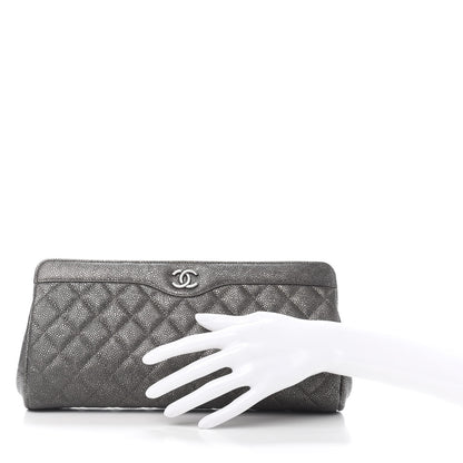 Chanel Metallic Caviar Quilted Clutch Dark Silver 3 of 10