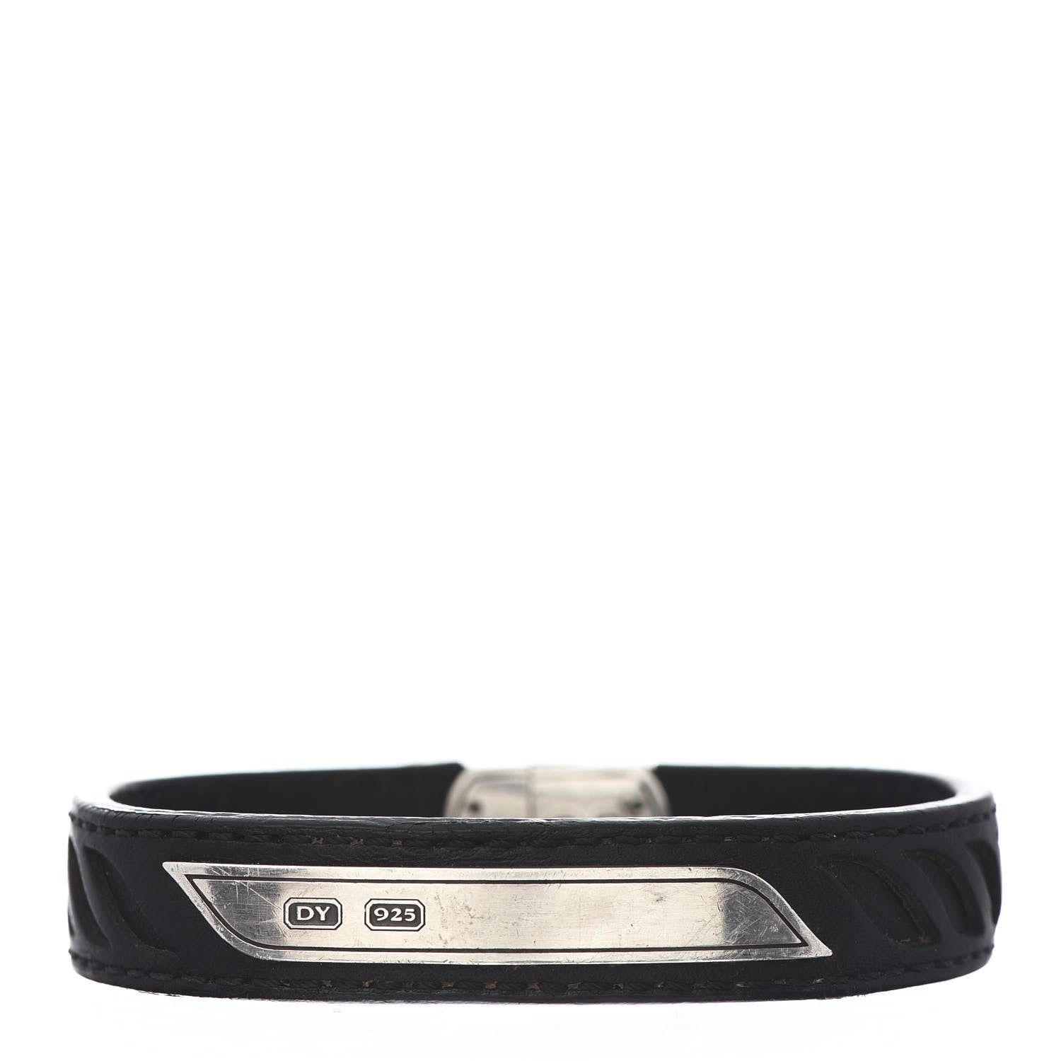 David Yurman Sterling Silver Leather Mens Cable ID Bracelet Black 1 of 4