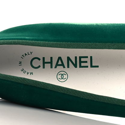 Chanel Velvet Cap Toe Ballerina Flats 38.5 Green Black 8 of 9