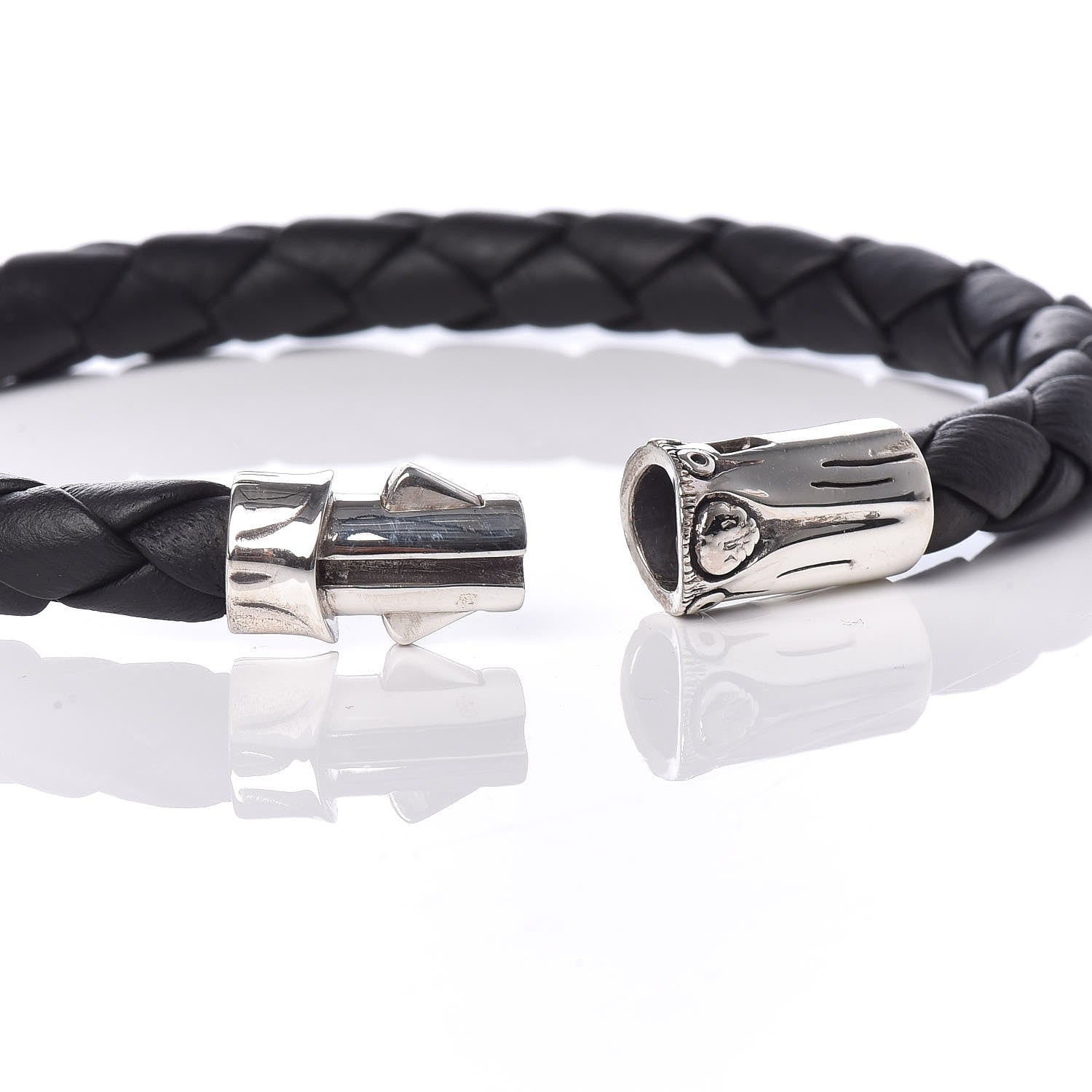 John Hardy Sterling Silver Leather Braided Bamboo Bracelet Black 5 of 5