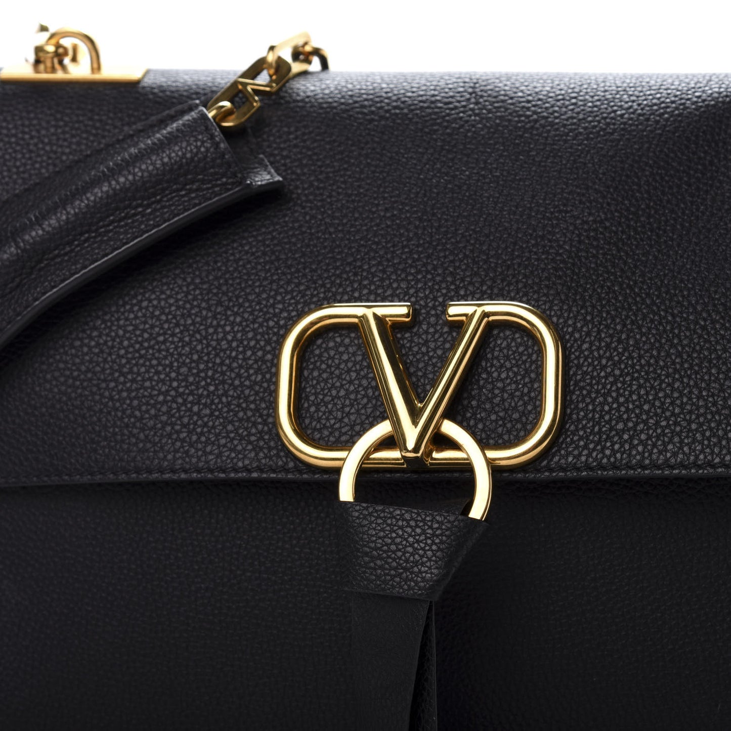 Pebbled Calfskin Large VRing Chain Shoulder Bag Black