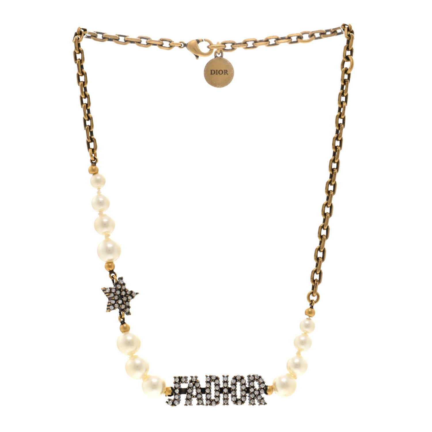 Christian Dior Metal Pearl Crystal J'Adior Choker Necklace Antique Gold 3 of 5