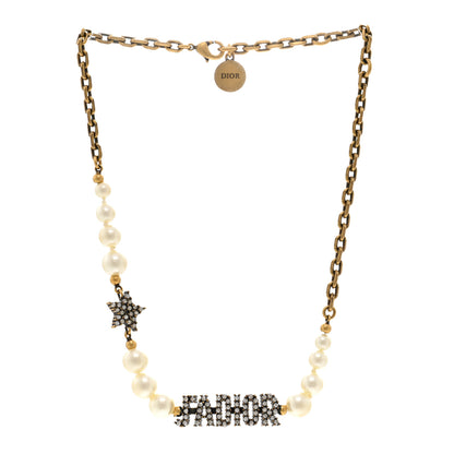 Christian Dior Metal Pearl Crystal J'Adior Choker Necklace Antique Gold 3 of 5