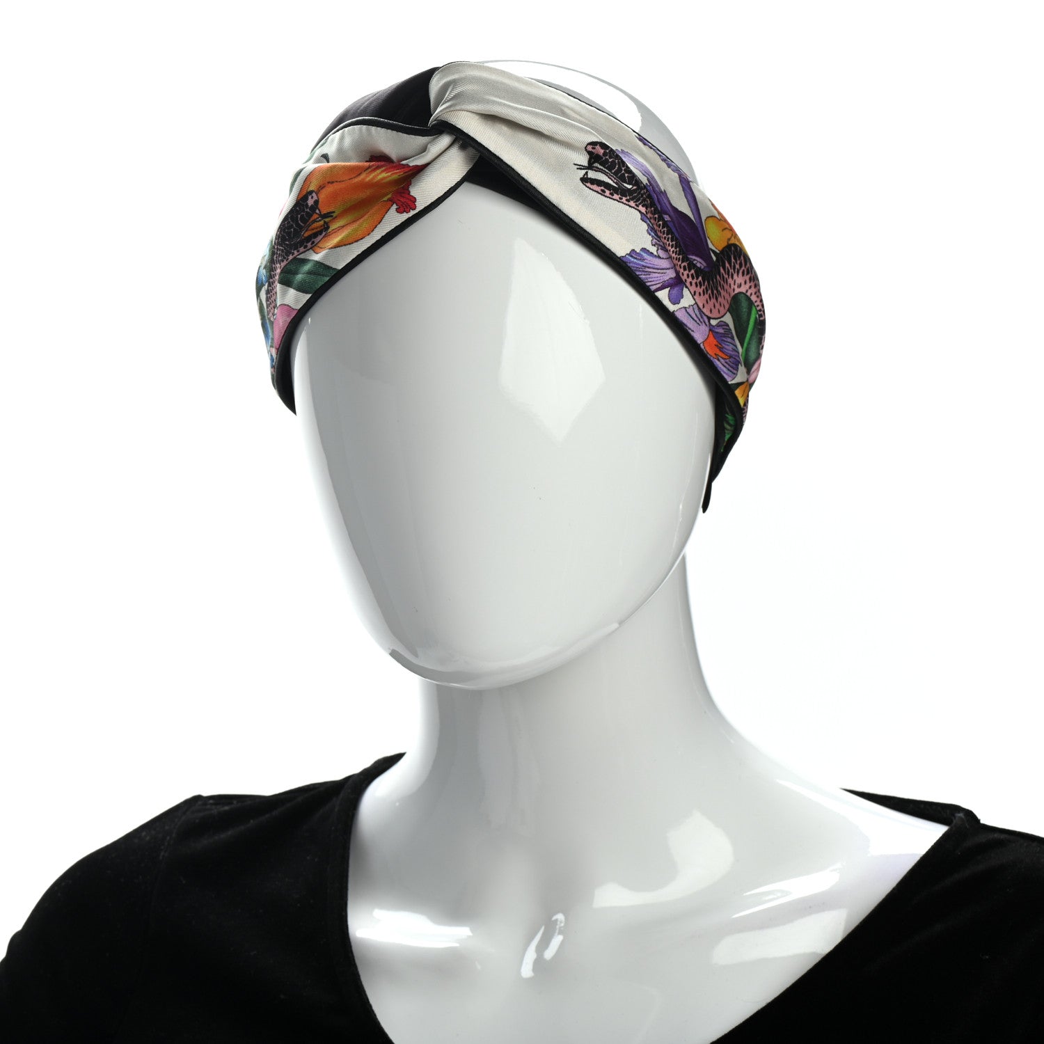 Gucci Silk Floral Snake Print Headband White 2 of 6