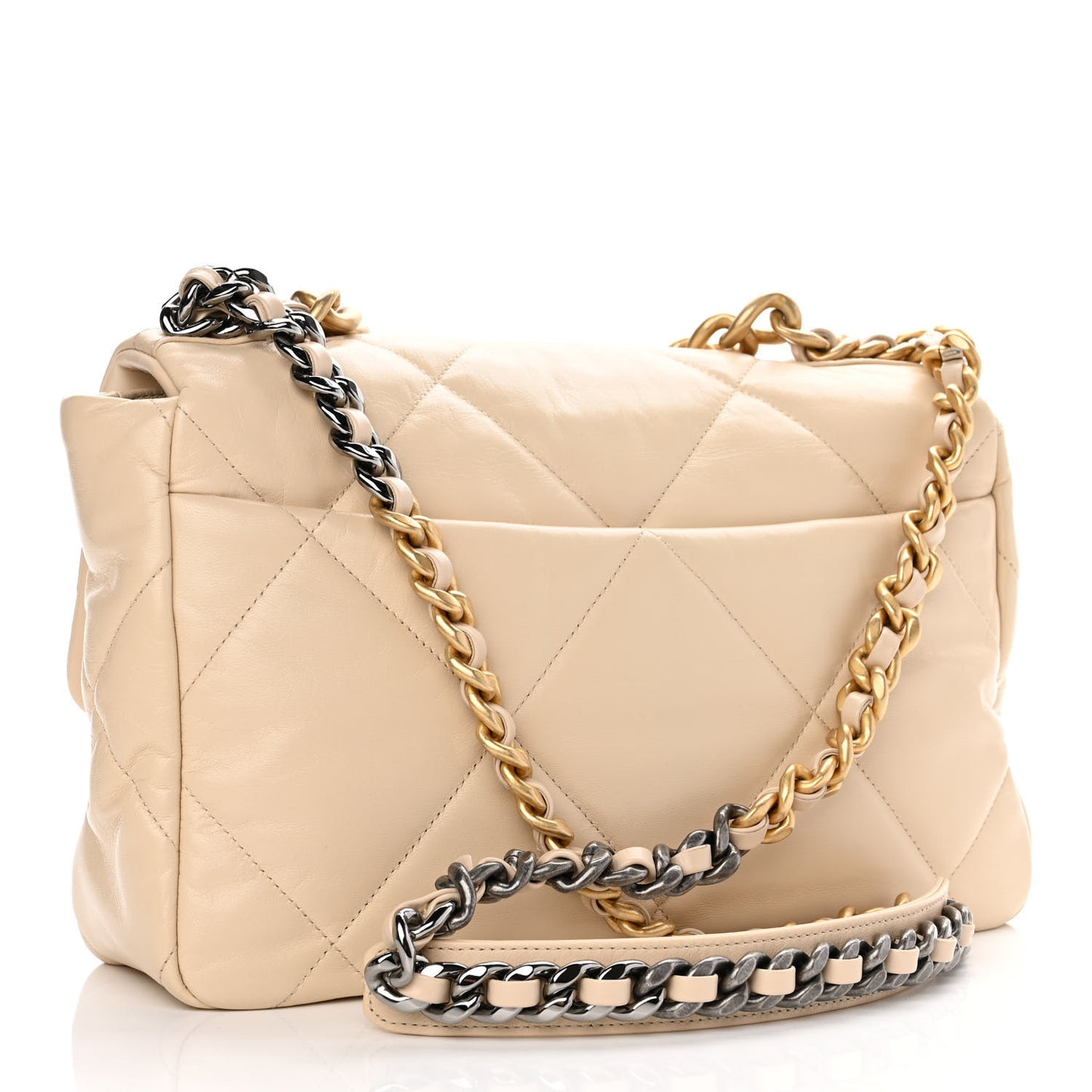 Goatskin Quilted Large Chanel 19 Flap Beige