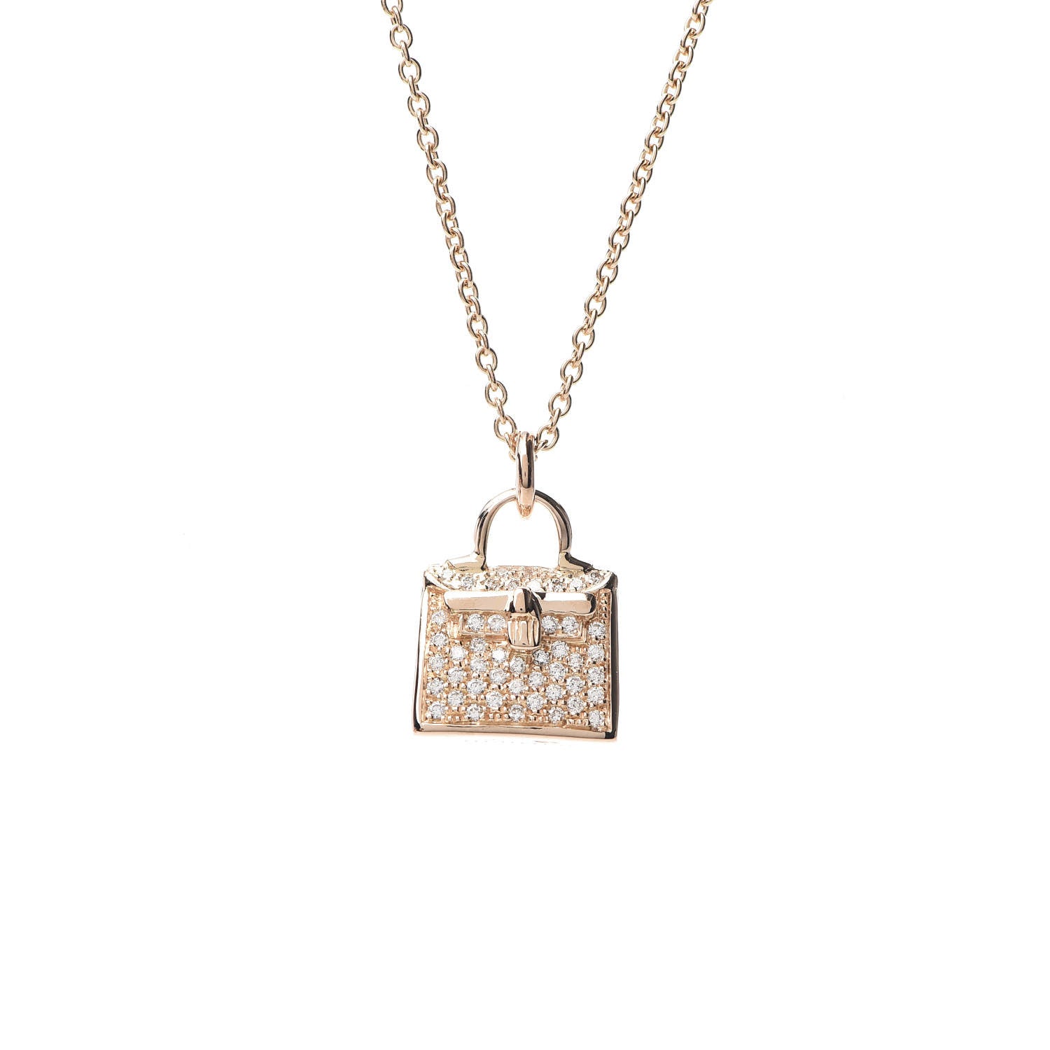 Hermes 18K Rose Gold Diamond Kelly Amulette Pendant Necklace 3 of 6