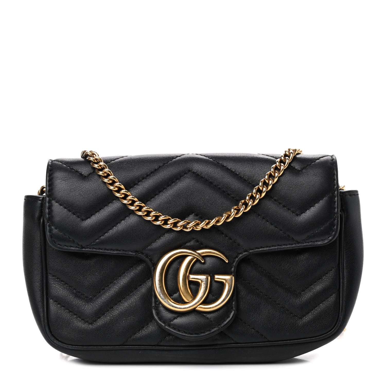 Gucci Calfskin Matelasse Super Mini GG Marmont Shoulder Bag Black 1 of 11
